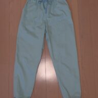 裾織り上げスリムパンツ　コバルトグリーン　受注生産