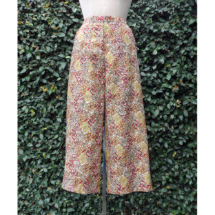 セール　ガウチョパンツ　麻　花柄