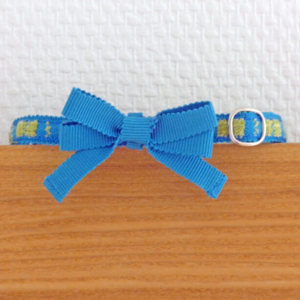 猫の首輪　シェニールリボン　ブルー×グリーン