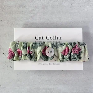 THz 猫のおはげ予防首輪:フリルタイプ【インド綿:フローラルグリーン系 】＜長さ調整つき＞